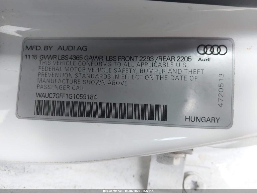WAUC7GFF1G1059184 2016 AUDI A3 photo no. 9