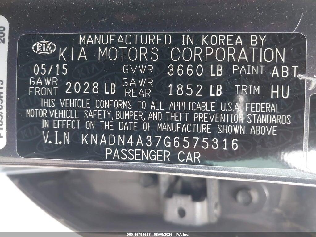 KNADN4A37G6575316 2016 KIA RIO photo no. 9