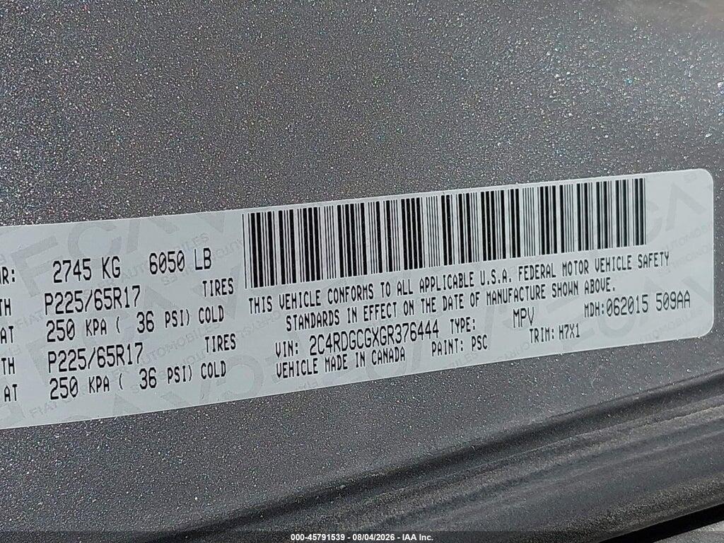 2C4RDGCGXGR376444 2016 DODGE GRAND CARAVAN photo no. 9