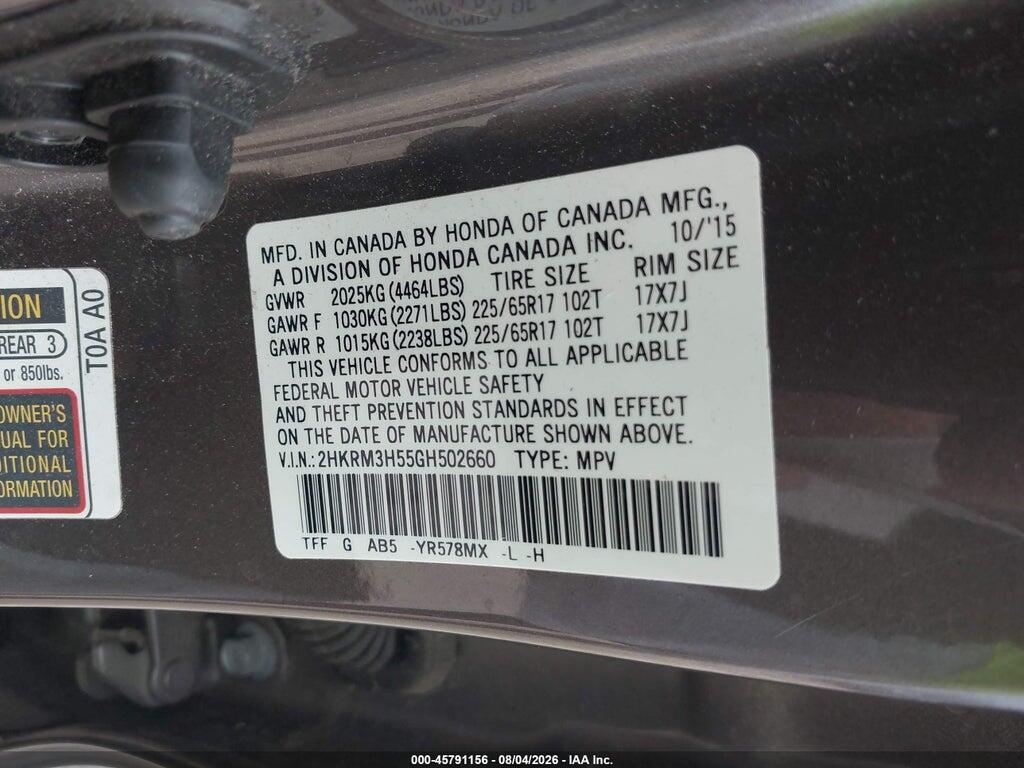 2HKRM3H55GH502660 2016 HONDA CR-V photo no. 9