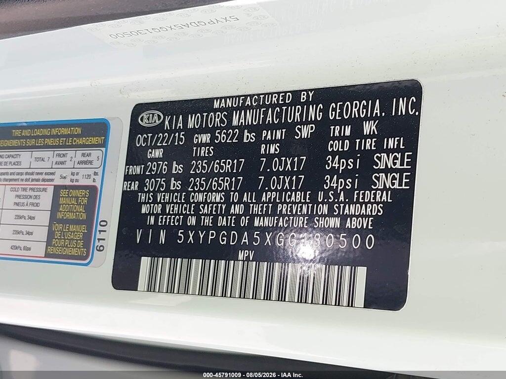 5XYPGDA5XGG130500 2016 KIA SORENTO photo no. 9