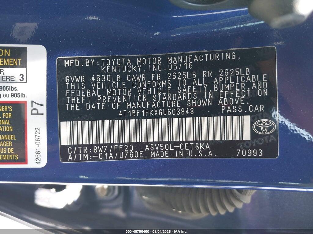 4T1BF1FKXGU603848 2016 TOYOTA CAMRY photo no. 9