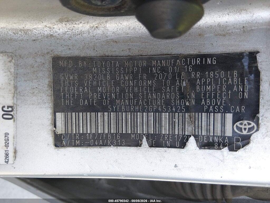5YFBURHE2GP453425 2016 TOYOTA COROLLA photo no. 9