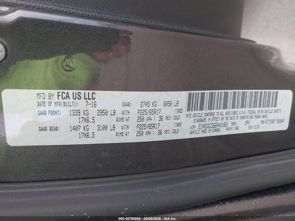 2C4RDGCG8GR401891 2016 DODGE GRAND CARAVAN photo no. 9