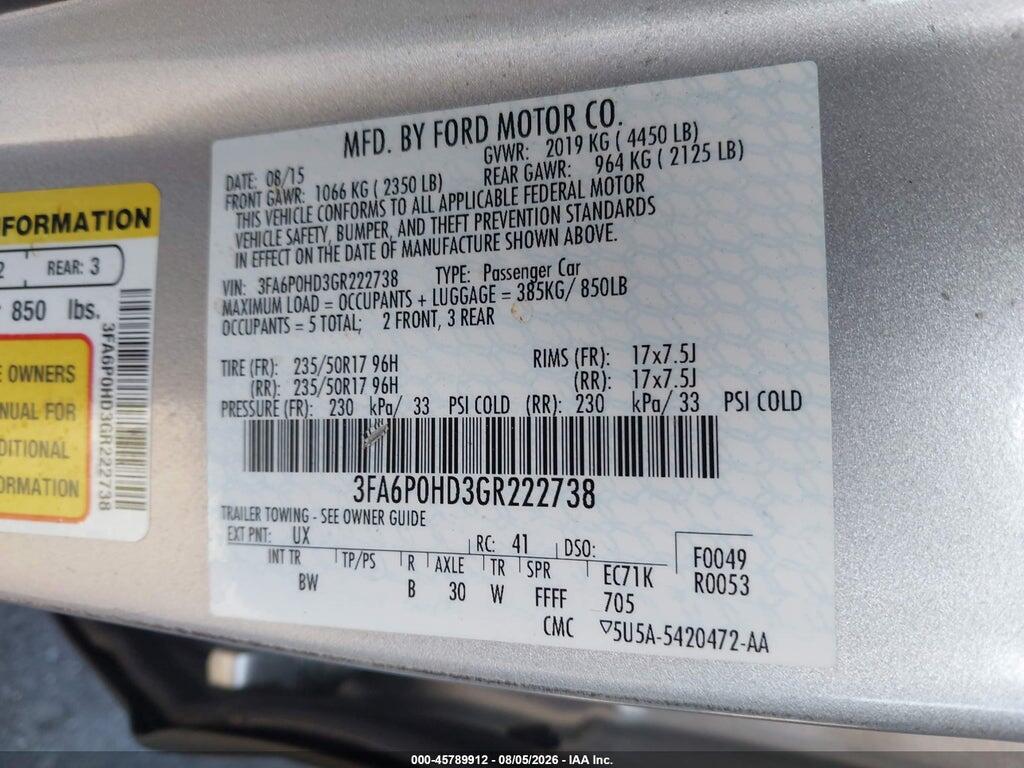 3FA6P0HD3GR222738 2016 FORD FUSION photo no. 9