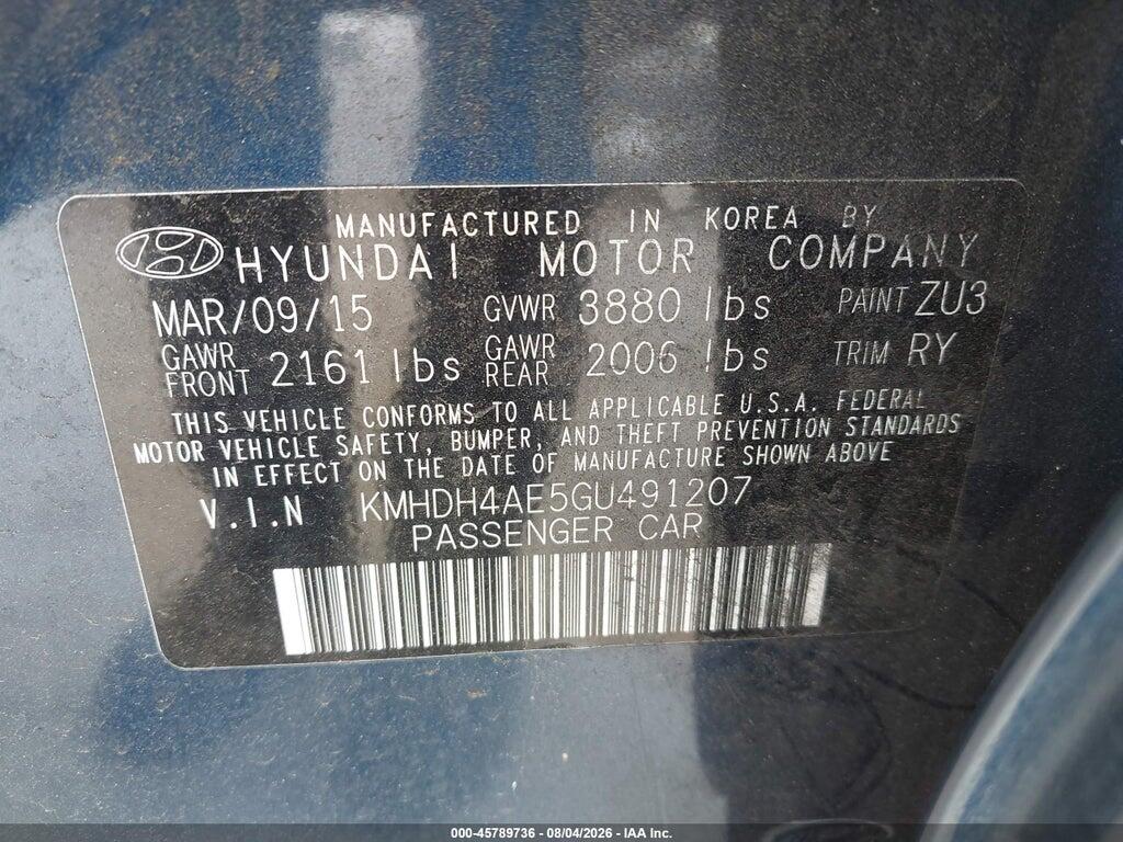 KMHDH4AE5GU491207 2016 HYUNDAI ELANTRA photo no. 9
