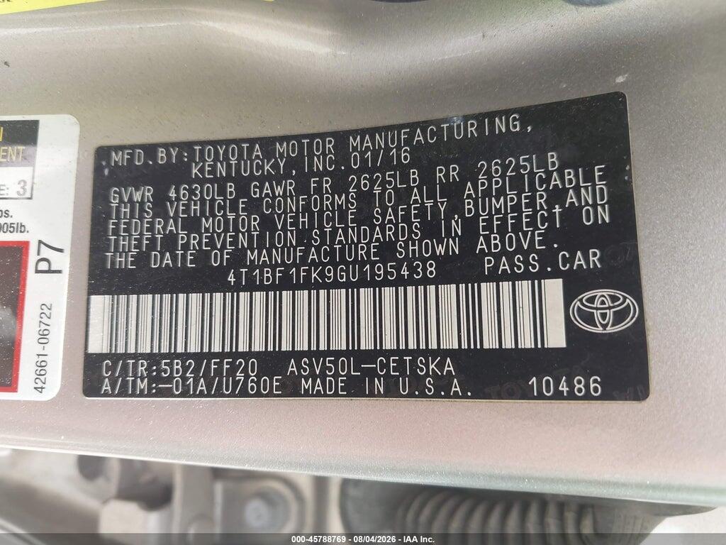 4T1BF1FK9GU195438 2016 TOYOTA CAMRY photo no. 9