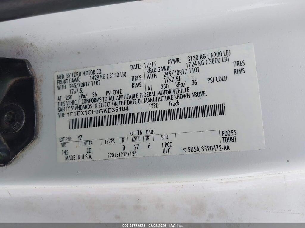1FTEX1CF0GKD35104 2016 FORD F-150 photo no. 9