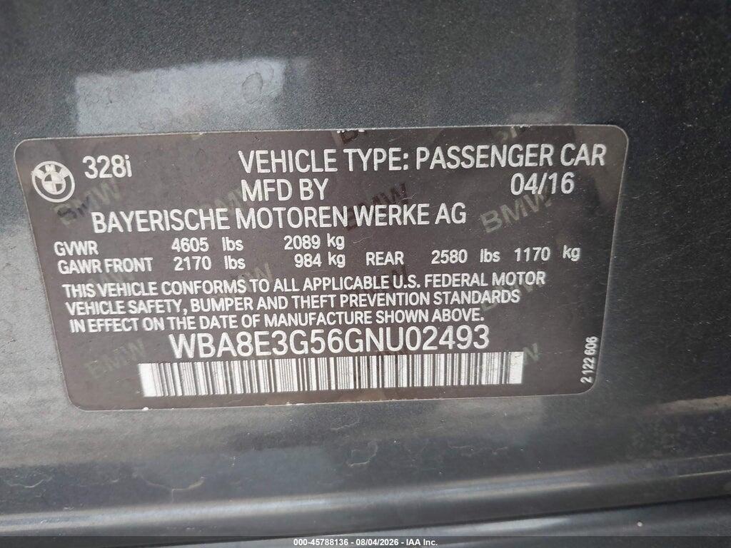 WBA8E3G56GNU02493 2016 BMW 328I photo no. 9