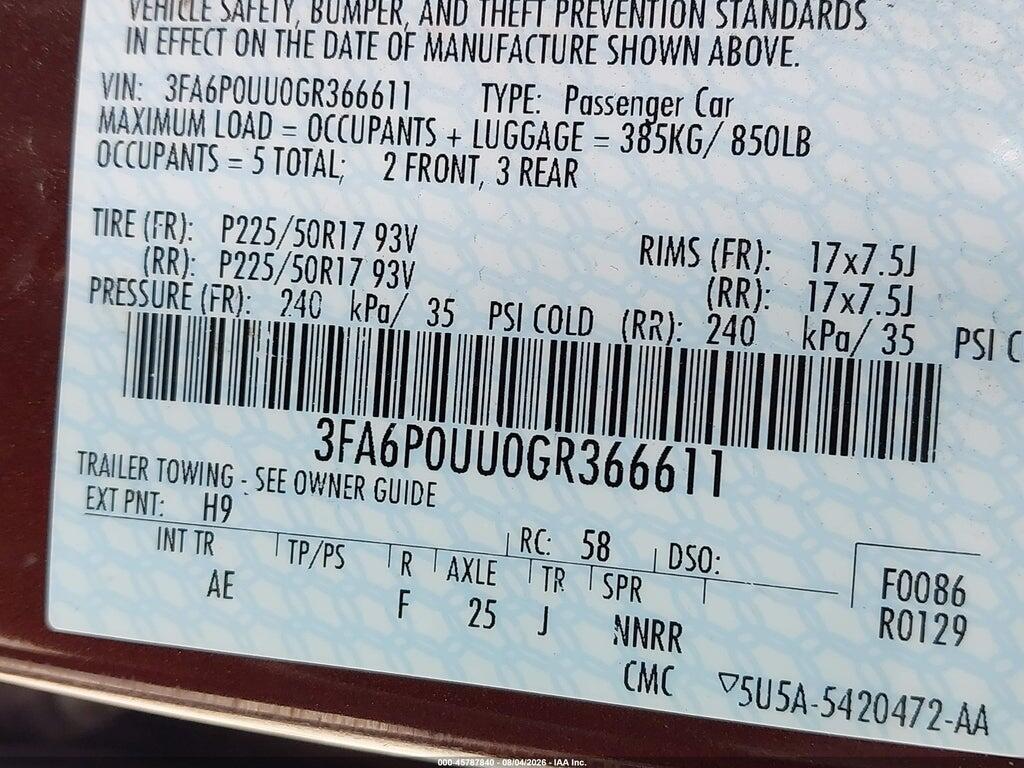 3FA6P0UU0GR366611 2016 FORD FUSION HYBRID photo no. 9