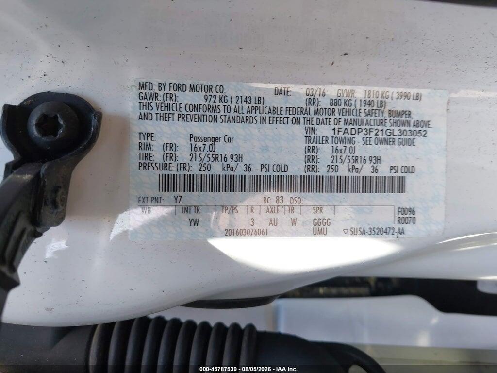1FADP3F21GL303052 2016 FORD FOCUS photo no. 8