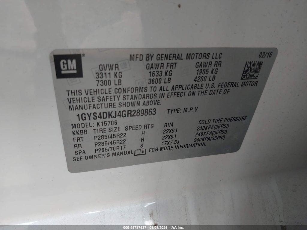 1GYS4DKJ4GR289863 2016 CADILLAC ESCALADE photo no. 9