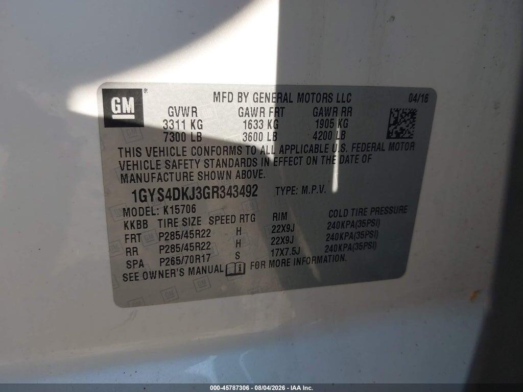 1GYS4DKJ3GR343492 2016 CADILLAC ESCALADE photo no. 9