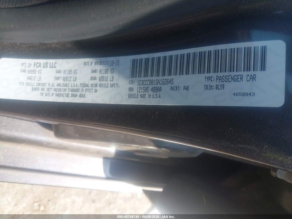 1C3CCCBB1GN162645 2016 CHRYSLER 200 photo no. 9