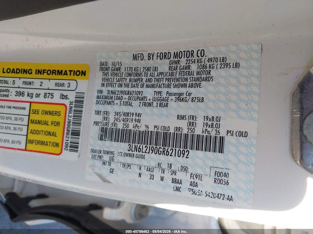 3LN6L2J90GR621092 2016 LINCOLN MKZ photo no. 9