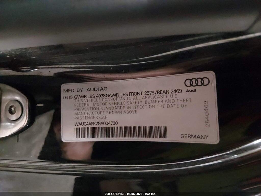 WAUC4AFR2GA004730 2016 AUDI S5 photo no. 9