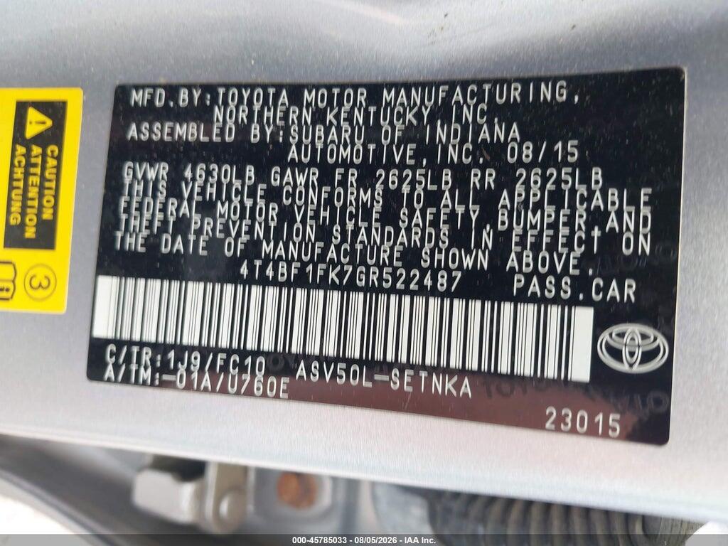 4T4BF1FK7GR522487 2016 TOYOTA CAMRY photo no. 9