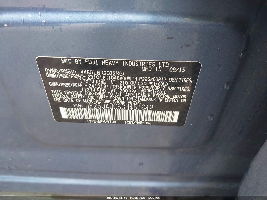JF2SJADC6GH451642 2016 SUBARU FORESTER photo no. 9