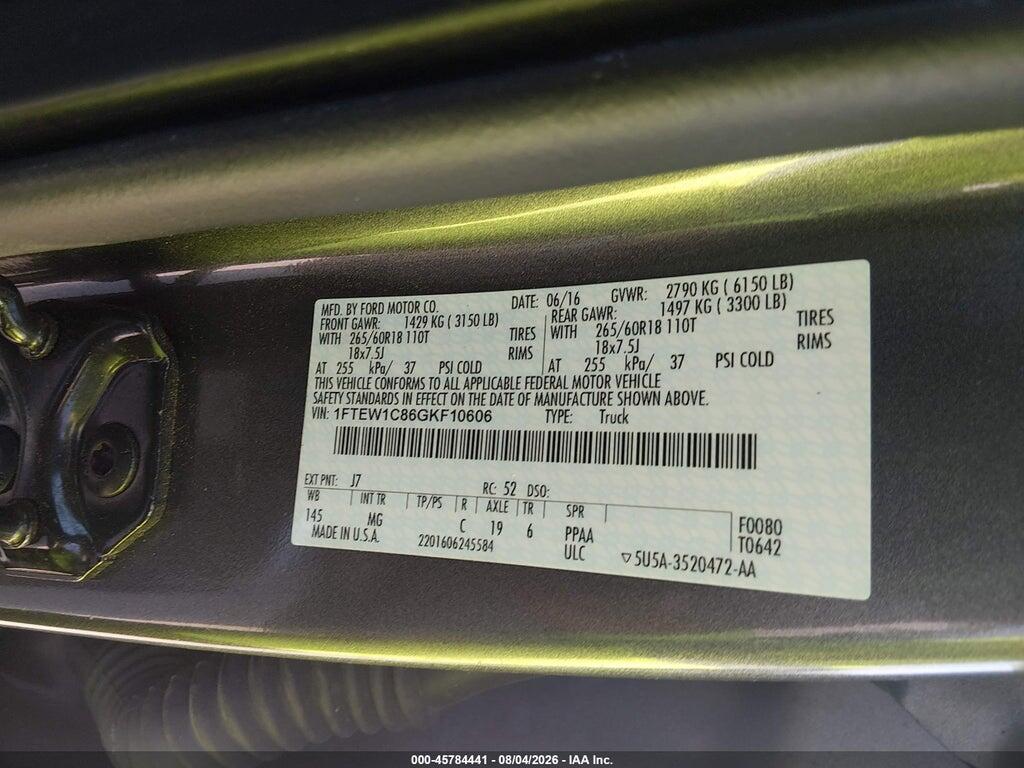 1FTEW1C86GKF10606 2016 FORD F-150 photo no. 9