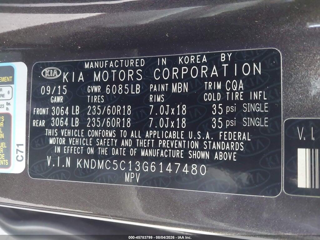 KNDMC5C13G6147480 2016 KIA SEDONA photo no. 9