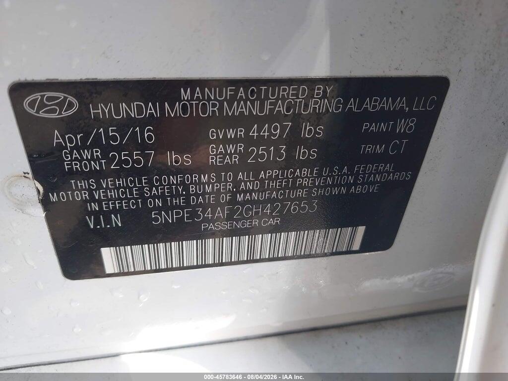 5NPE34AF2GH427653 2016 HYUNDAI SONATA photo no. 9