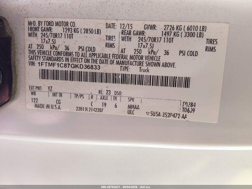 1FTMF1C87GKD36833 2016 FORD F-150 photo no. 9