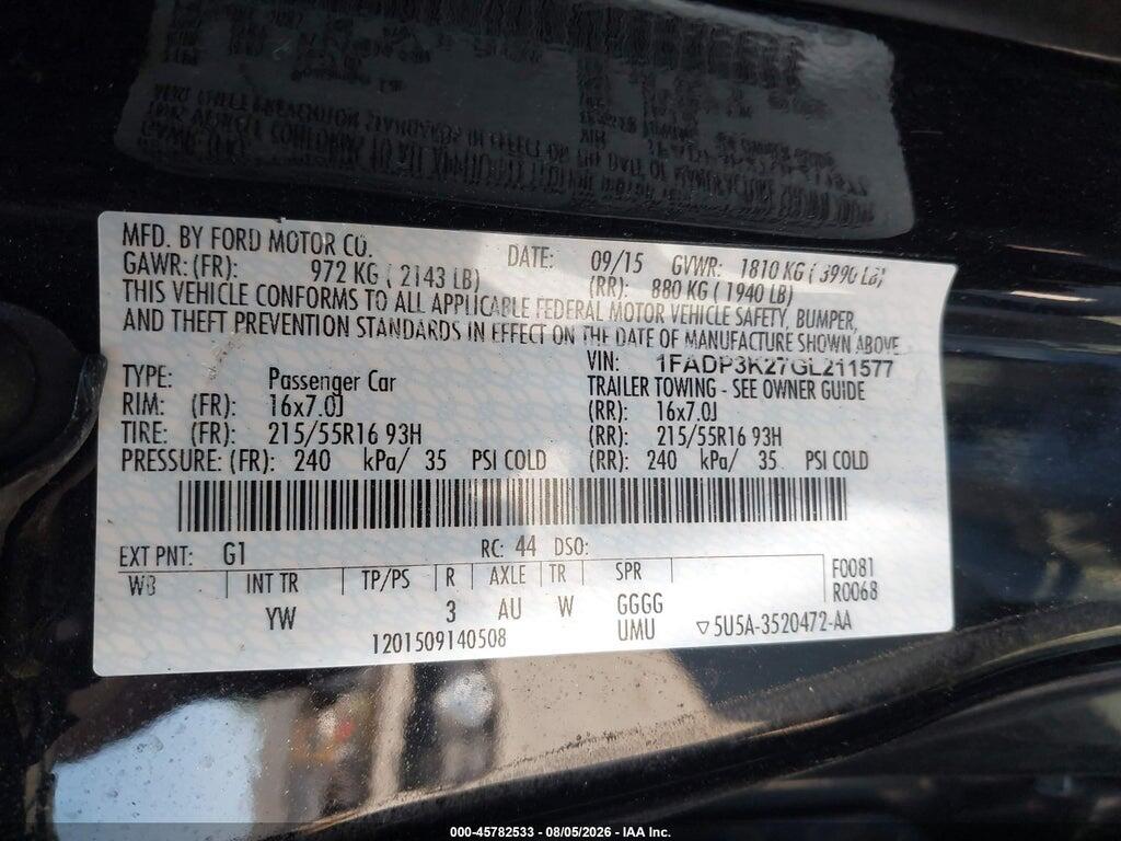 1FADP3K27GL211577 2016 FORD FOCUS photo no. 9
