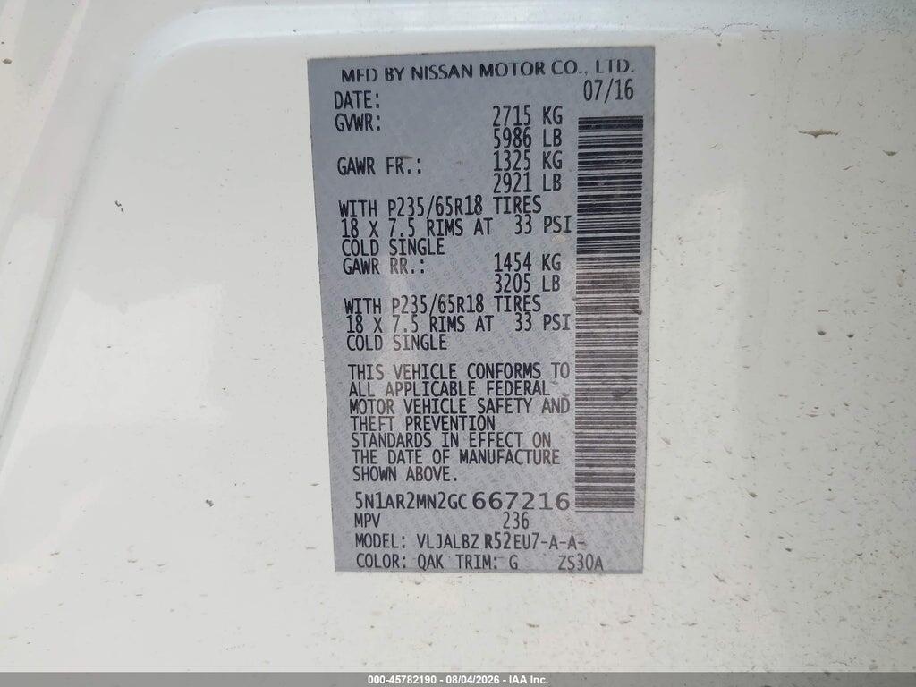 5N1AR2MN2GC667216 2016 NISSAN PATHFINDER photo no. 9