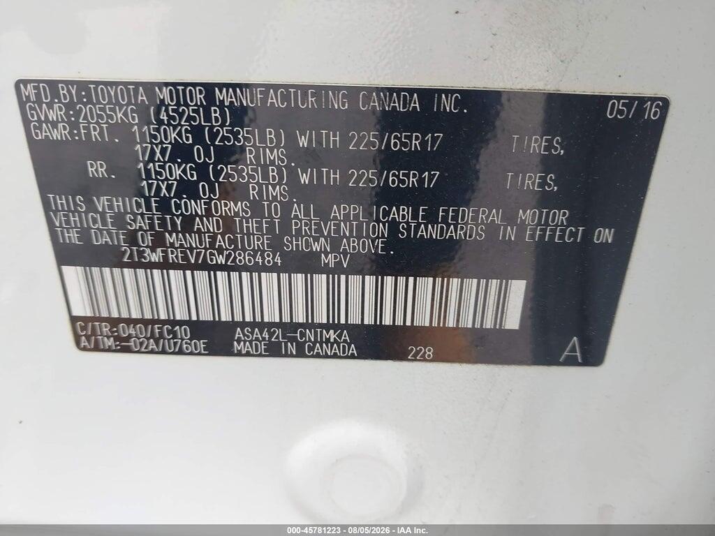 2T3WFREV7GW286484 2016 TOYOTA RAV4 photo no. 9