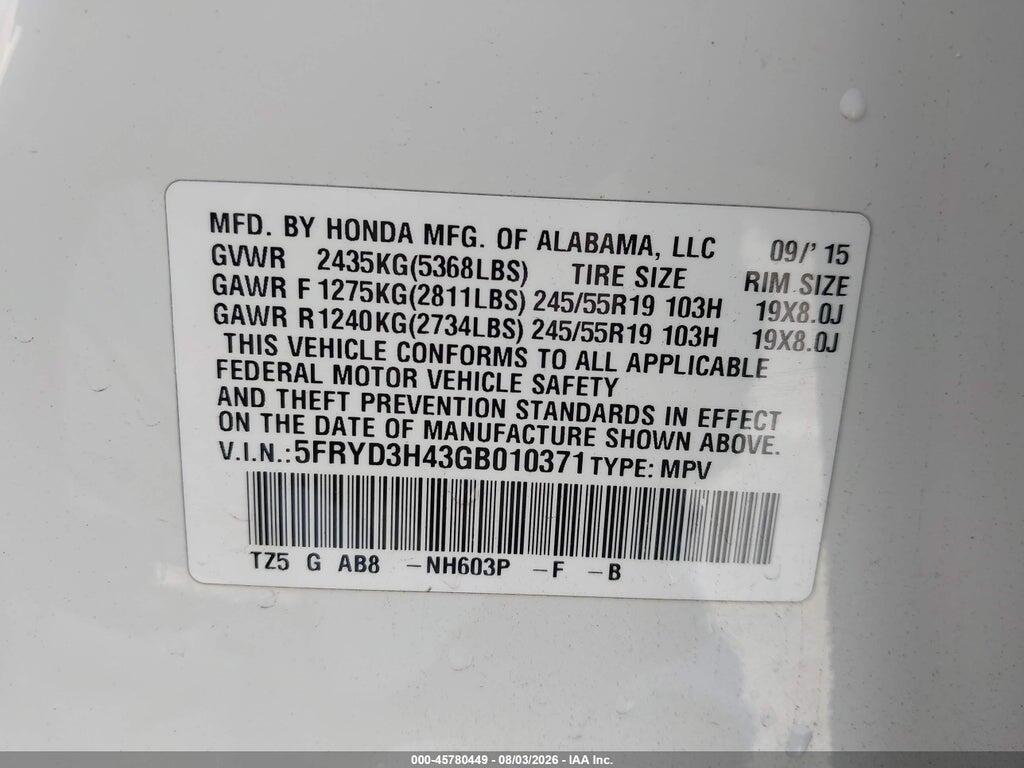 5FRYD3H43GB010371 2016 ACURA MDX photo no. 9