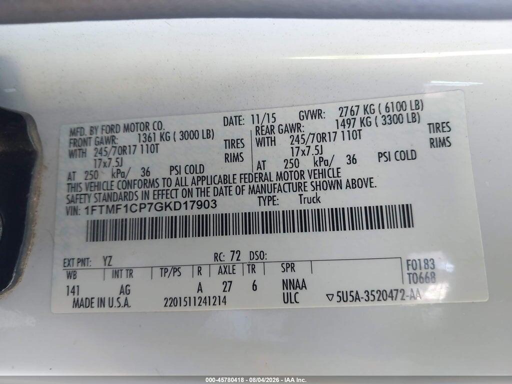 1FTMF1CP7GKD17903 2016 FORD F-150 photo no. 9