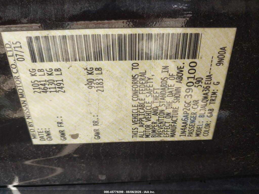 1N4AA6AP2GC390100 2016 NISSAN MAXIMA photo no. 9