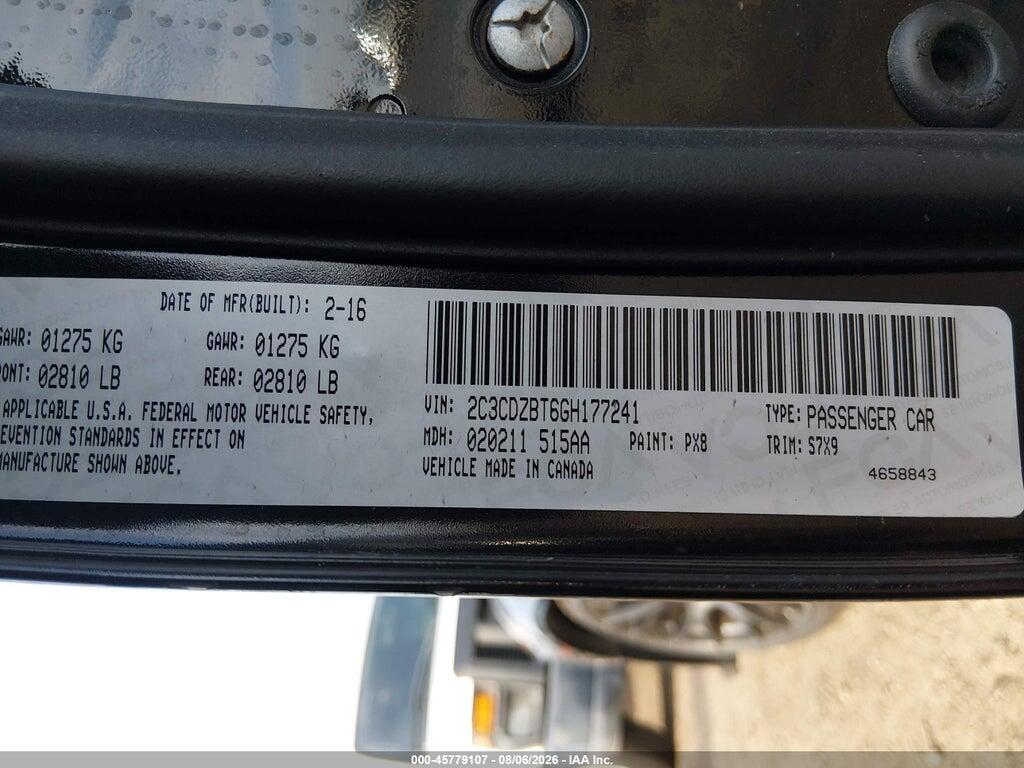 2C3CDZBT6GH177241 2016 DODGE CHALLENGER photo no. 9