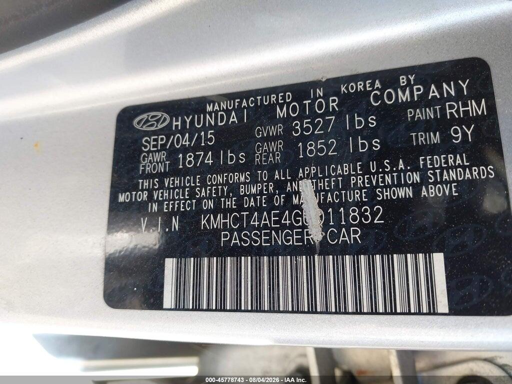 KMHCT4AE4GU011832 2016 HYUNDAI ACCENT photo no. 9