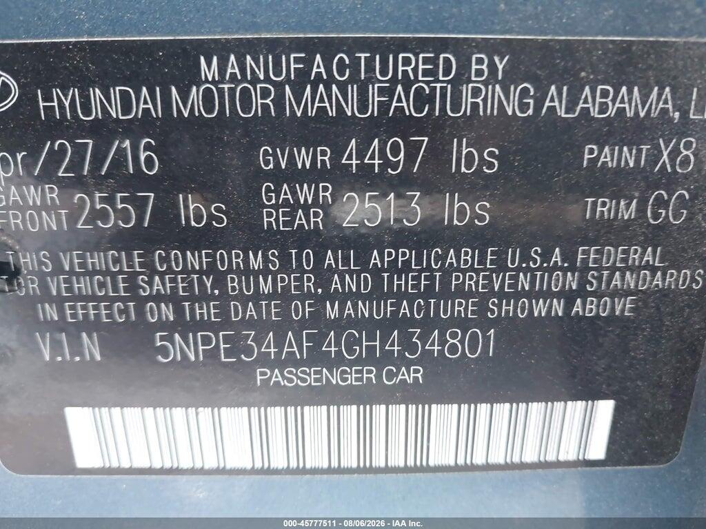 5NPE34AF4GH434801 2016 HYUNDAI SONATA photo no. 9