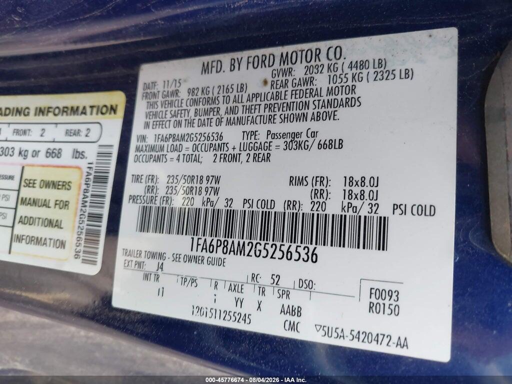 1FA6P8AM2G5256536 2016 FORD MUSTANG photo no. 9