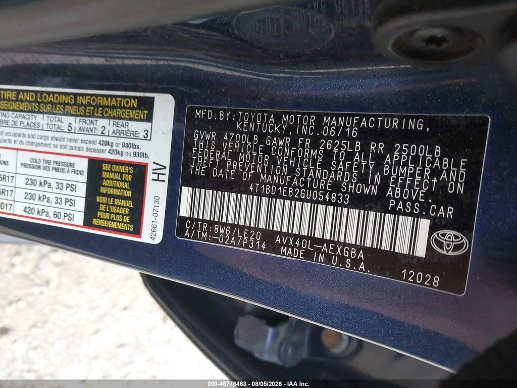 4T1BD1EB2GU054833 2016 TOYOTA AVALON HYBRID photo no. 9