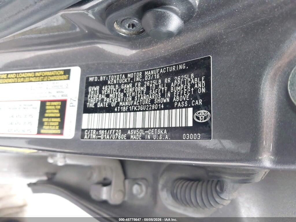 4T1BF1FK3GU228014 2016 TOYOTA CAMRY photo no. 9