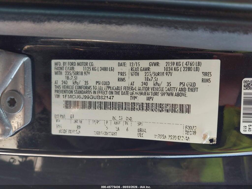 1FMCU0J99GUB82147 2016 FORD ESCAPE photo no. 9