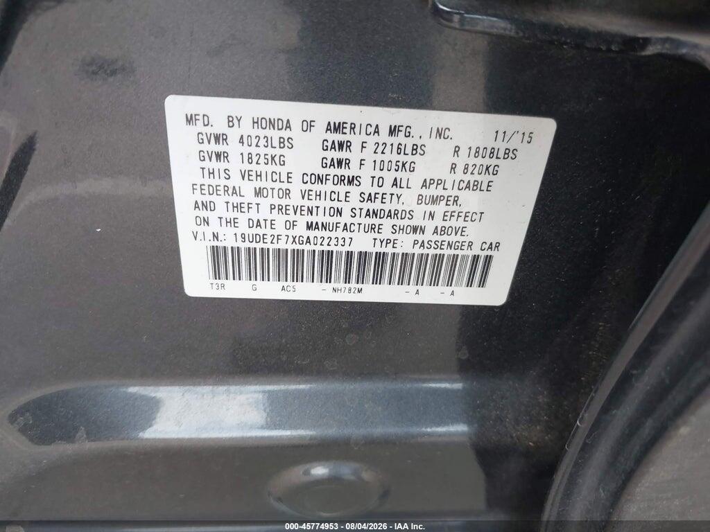 19UDE2F7XGA022337 2016 ACURA ILX photo no. 9