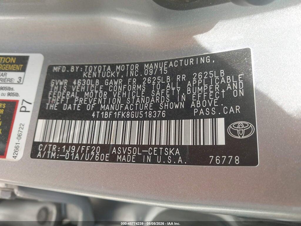 4T1BF1FK8GU518376 2016 TOYOTA CAMRY photo no. 9