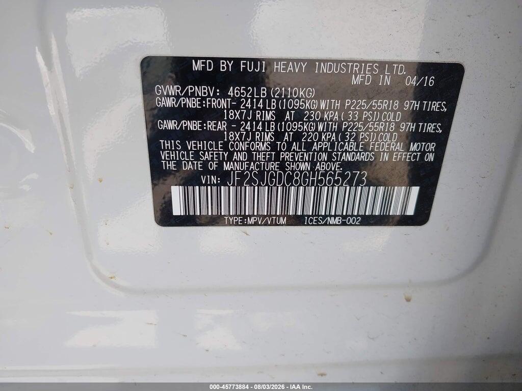 JF2SJGDC8GH565273 2016 SUBARU FORESTER photo no. 9