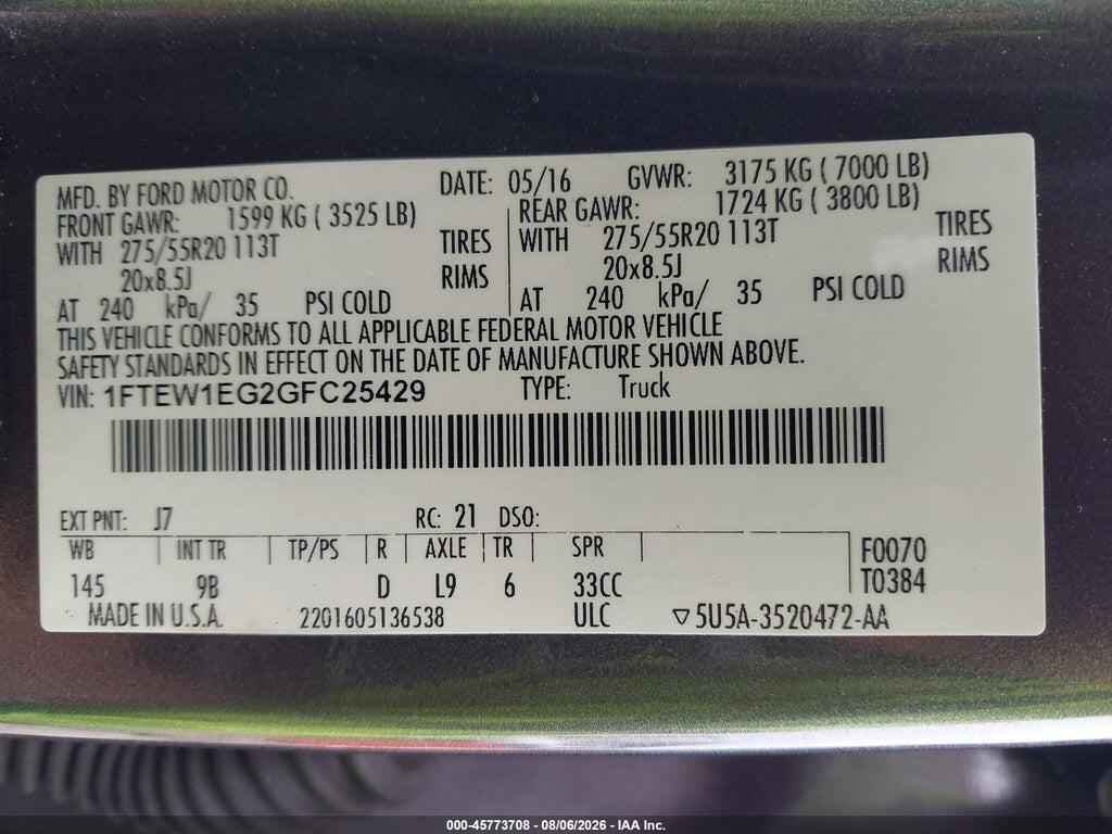 1FTEW1EG2GFC25429 2016 FORD F-150 photo no. 9