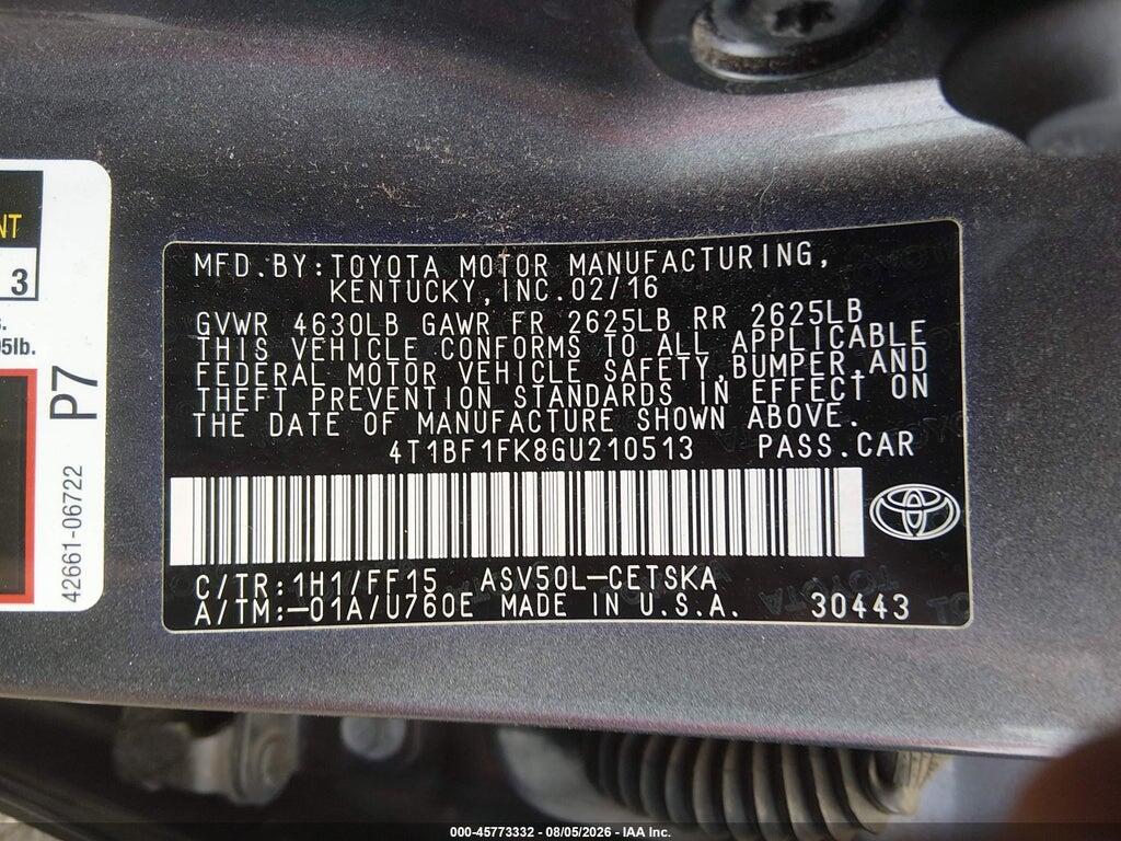 4T1BF1FK8GU210513 2016 TOYOTA CAMRY photo no. 9
