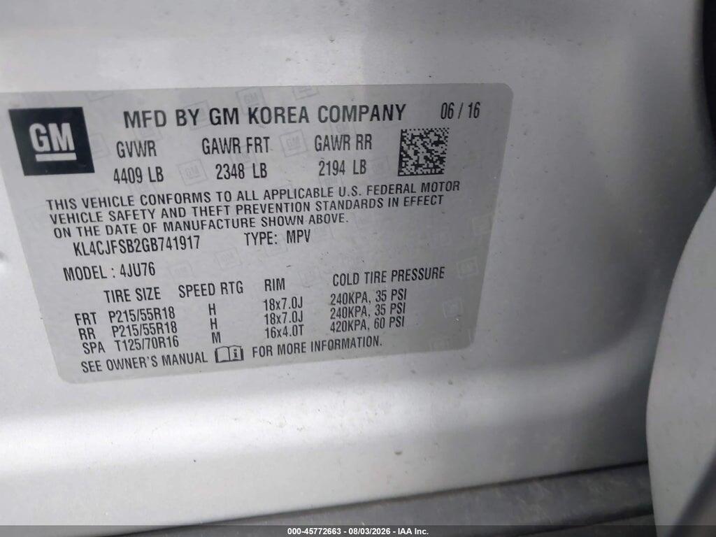 KL4CJFSB2GB741917 2016 BUICK ENCORE photo no. 9