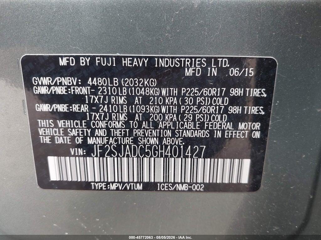 JF2SJADC5GH401427 2016 SUBARU FORESTER photo no. 9
