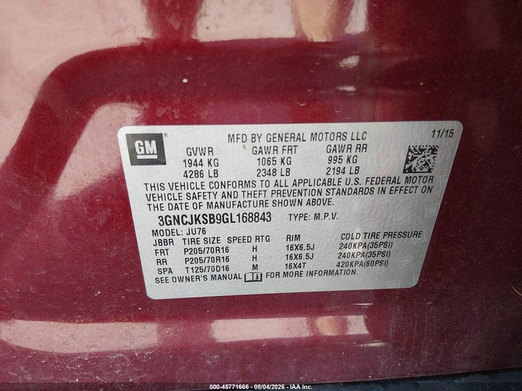 3GNCJKSB9GL168843 2016 CHEVROLET TRAX photo no. 9