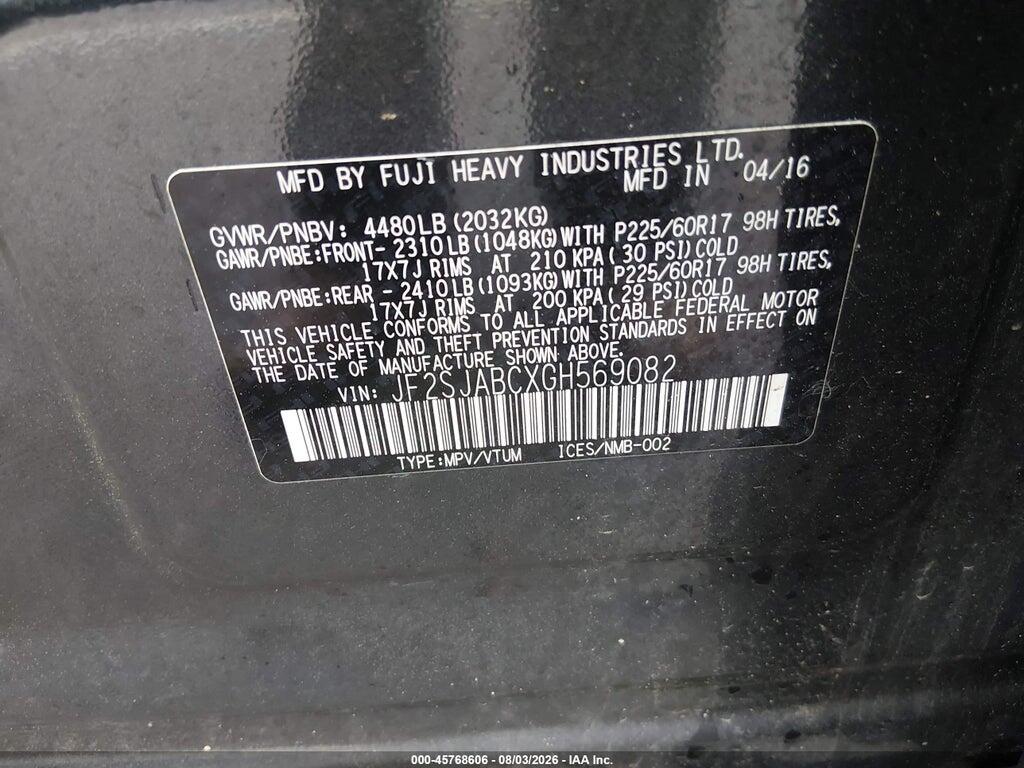 JF2SJABCXGH569082 2016 SUBARU FORESTER photo no. 9