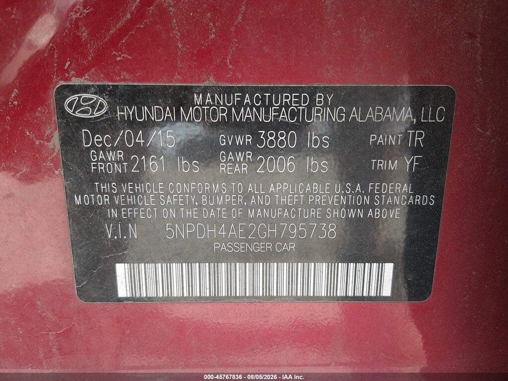 5NPDH4AE2GH795738 2016 HYUNDAI ELANTRA photo no. 9