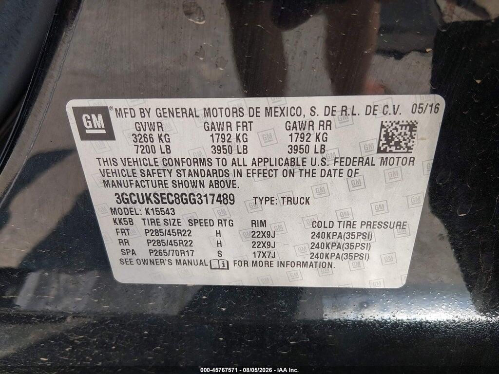 3GCUKSEC8GG317489 2016 CHEVROLET SILVERADO 1500 photo no. 9